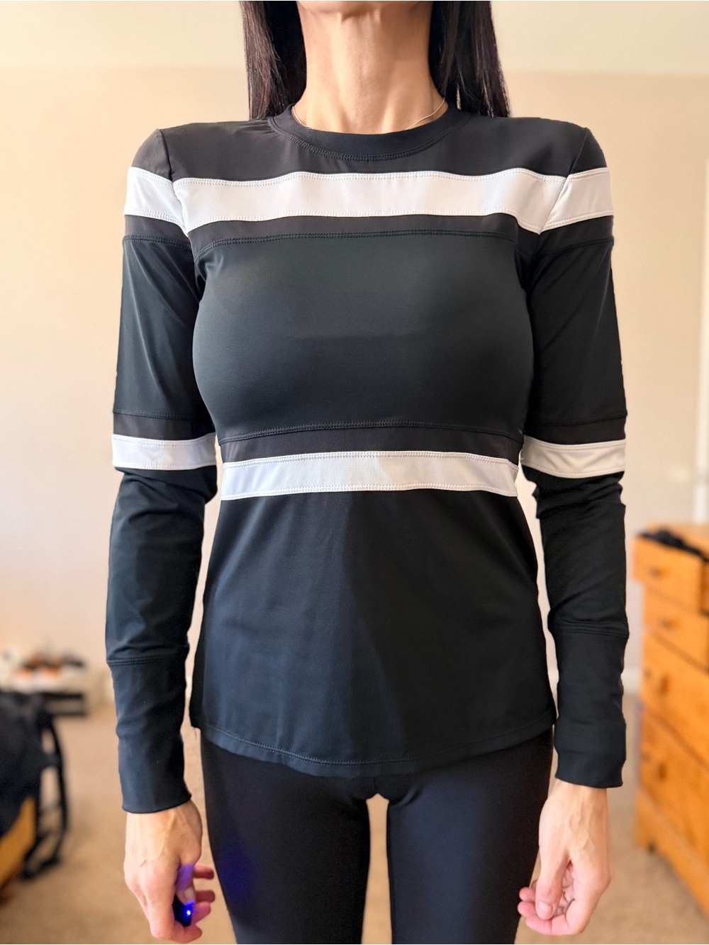 Tail Activewear Black & White Striped Long Sleeve Performance Top
